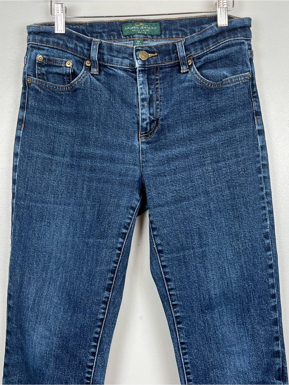 Lauren Ralph Lauren medium wash cotton elastane taper leg jeans, 8 Petite. - Picture 3 of 8